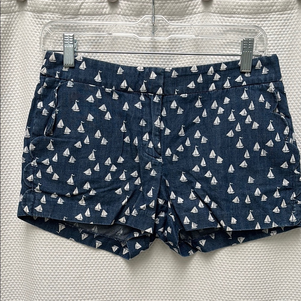 J. Crew Nautical Print Women's Shorts, 00, boats, scallop edge, preppy